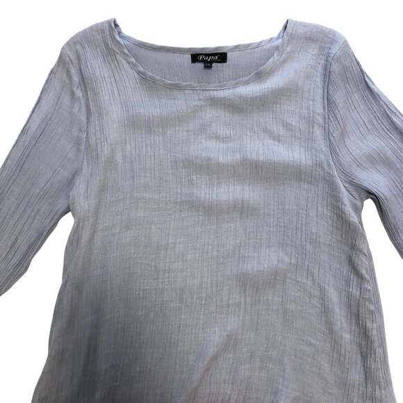 3/$25 ❥ Asymmetrical Lightweight Cut-out 3/4 Sleeves Blue Tunic Top Small - Picture 2 of 12